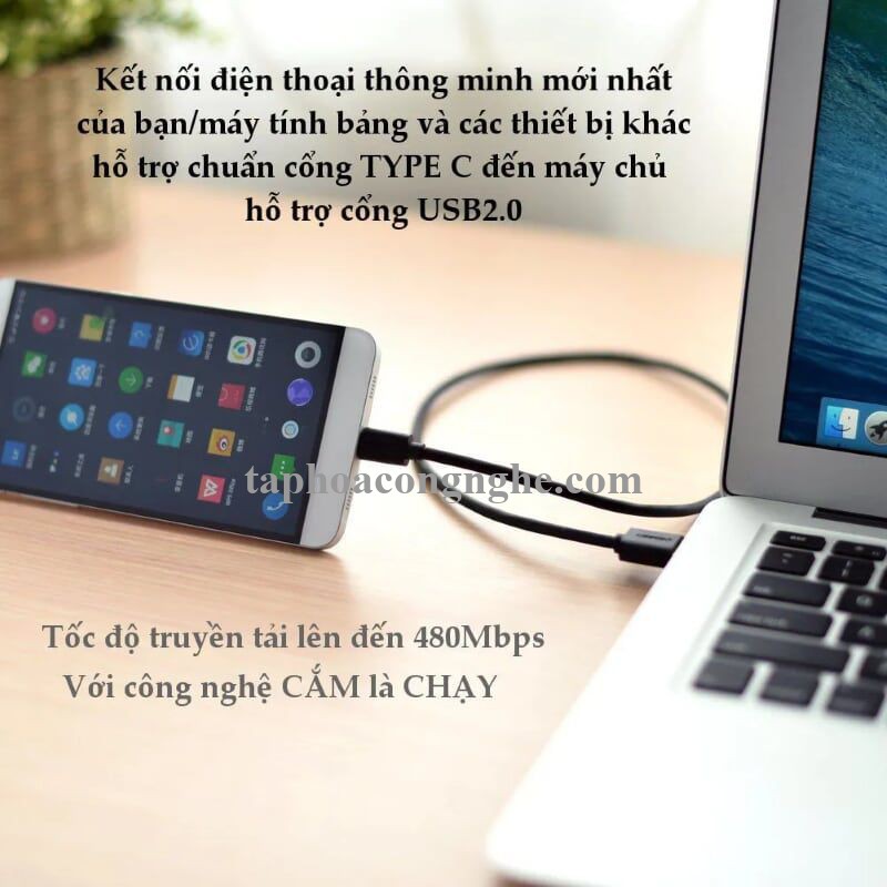 Ugreen 10659 25CM Màu xanh lá Cáp Usb 2.0 Sang Type C mạ vàng US141 30010659